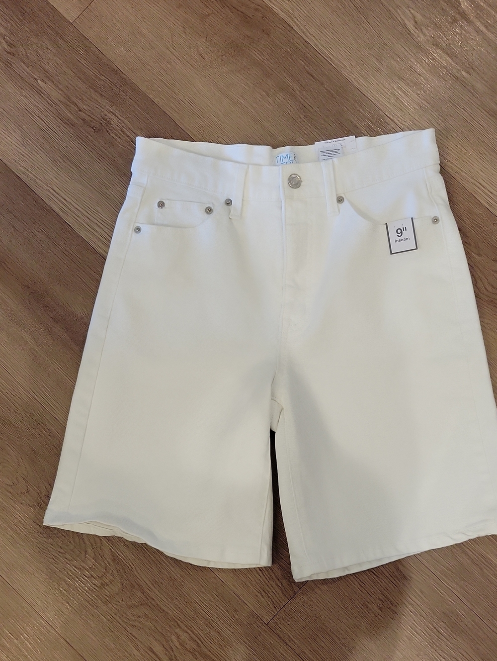 Time & Tru Bermuda High Rise White Jean Shorts